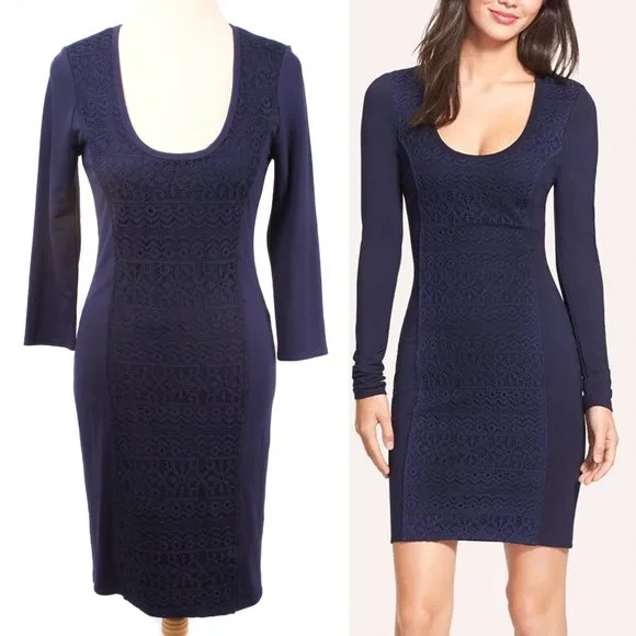 tracy reese blue lace dress PLENTY Tracy Reese Turquoise/Aqua Blue Two-Tone Lace ALANA Fit & Flare Dress M 8